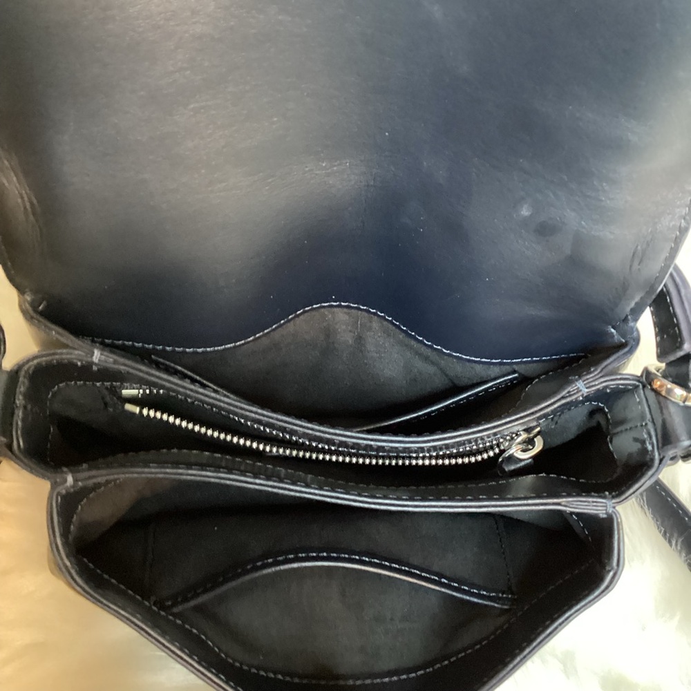 Stuart Weitzman Navy Blue Leather And Suede Patchwork Crossbody Purse - Picture 6 of 7